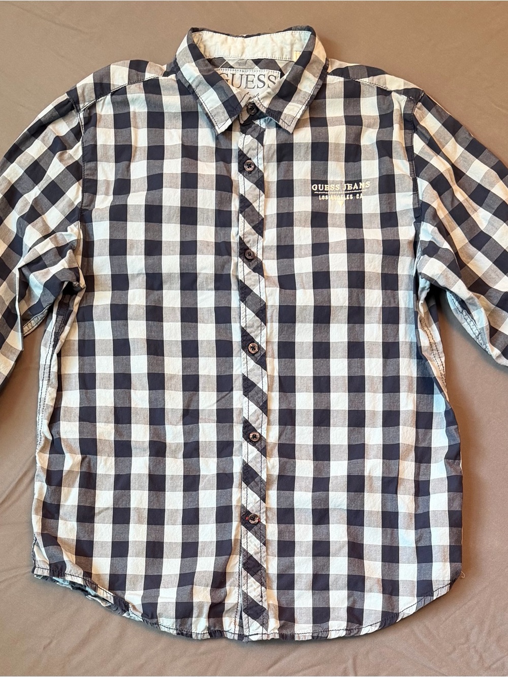 GUESS ’s Boys Navy & Light Blue Check Button-Up Shirt